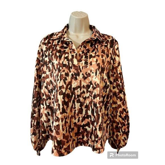 Andrew Marc New York Womens Animal Print Top Blouse Size S - Picture 1 of 9